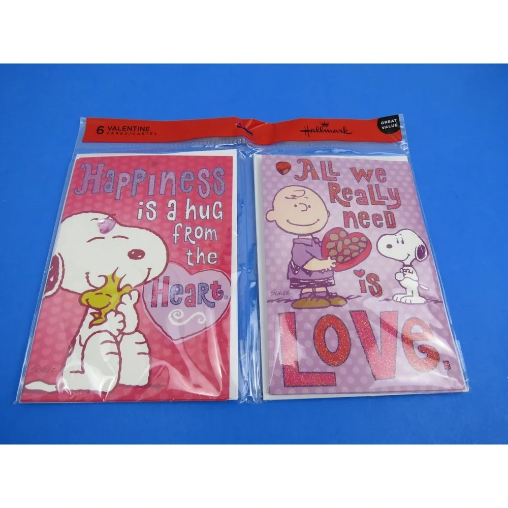 PEANUTS Snoopy, Woodstock & Charlie Brown Hallmark Valentine's Day Cards ~6 pack